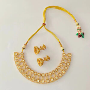 Gold plated pachi kundan necklace set